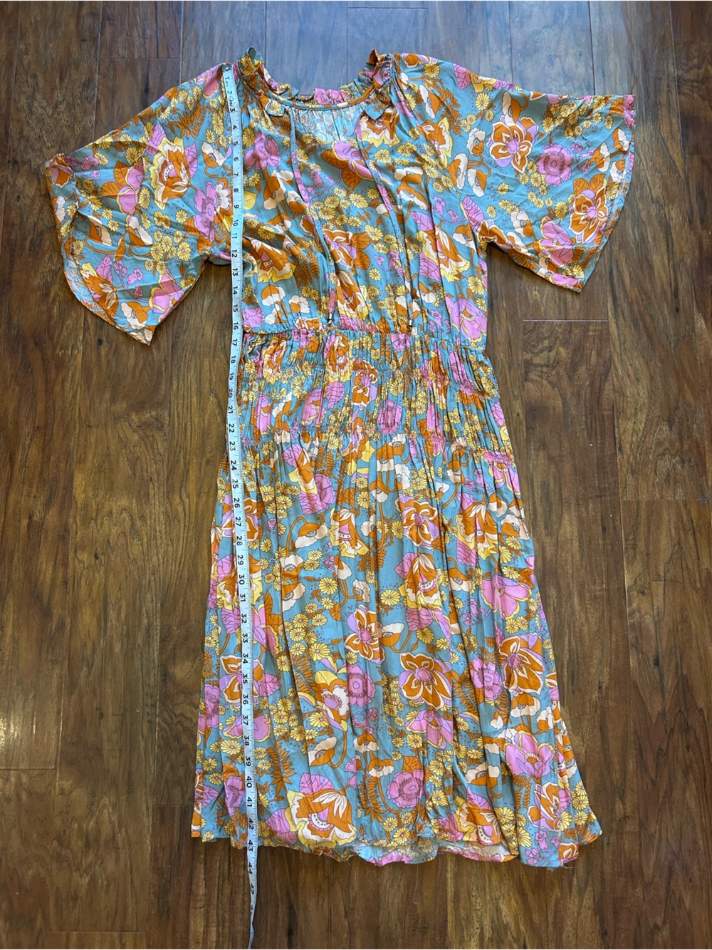 Women's Floral Midi Dress in Blue, Pink & Gold - Picture 4 of 6